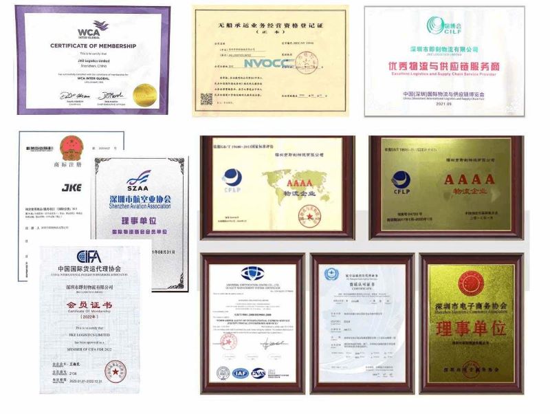 JIKE's certificate about freight forwarding